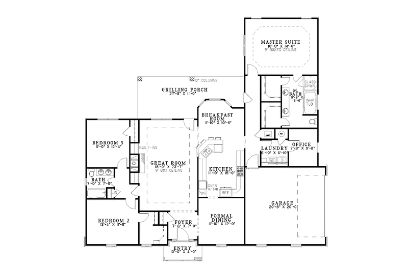 Architectural House Design - Floor Plan - Main Floor for Ranch House Plan #17-2832 - 3 bed, 2 bath