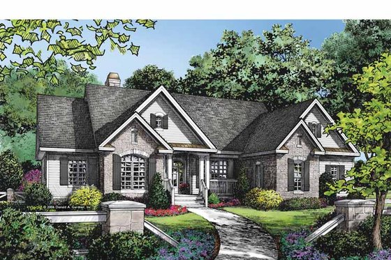 Exterior - Front Elevation 3 for Ranch House Plan #929-876 - 4 bed, 3 bath