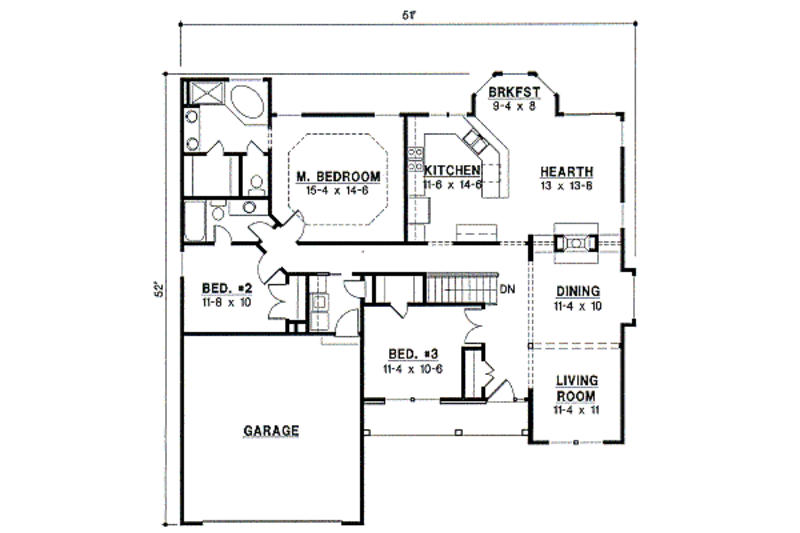 Traditional Style House Plan - 3 Beds 2 Baths 1667 Sq/Ft Plan #67-670 ...