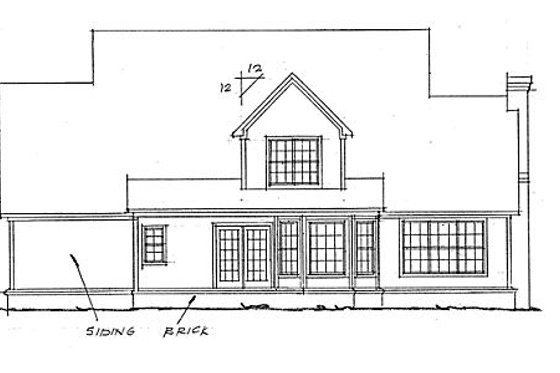 Exterior - Rear Elevation for Country House Plan #20-333 - 3 bed, 2.5 bath