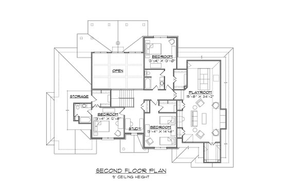 Floor Plan - Upper Floor for European House Plan #1054-89 - 4 bed, 3.5 bath