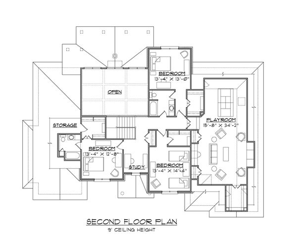 European Floor Plan - Upper Floor Plan #1054-89