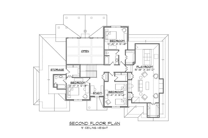 Architectural House Design - Floor Plan - Upper Floor for European House Plan #1054-89 - 4 bed, 3.5 bath