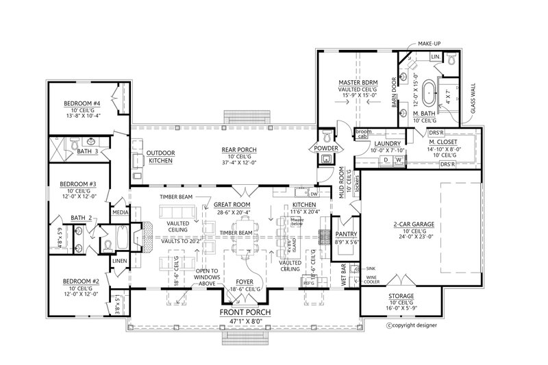 House Blueprint - Floor Plan - Main Floor for Farmhouse House Plan #1074-39 - 4 bed, 3.5 bath