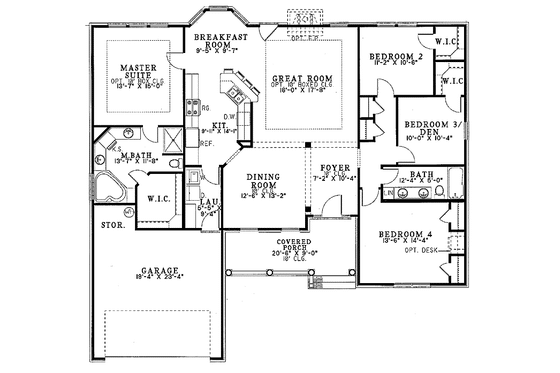 Floor Plan - Main Floor for Country House Plan #17-3255 - 4 bed, 2 bath