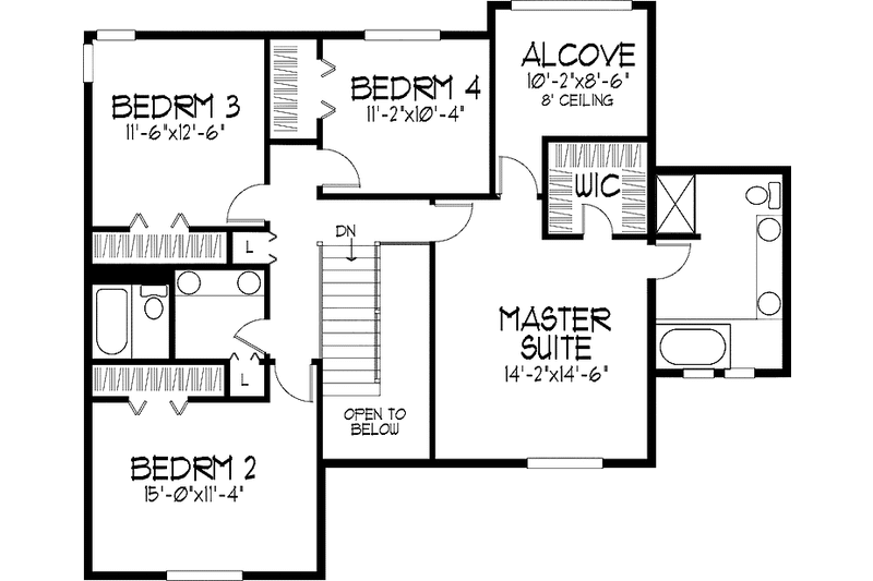 House Blueprint - Floor Plan - Upper Floor for Tudor House Plan #51-908 - 4 bed, 3 bath