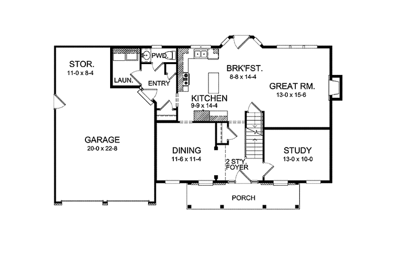 House Blueprint - Floor Plan - Main Floor for Classical House Plan #1010-10 - 4 bed, 2.5 bath