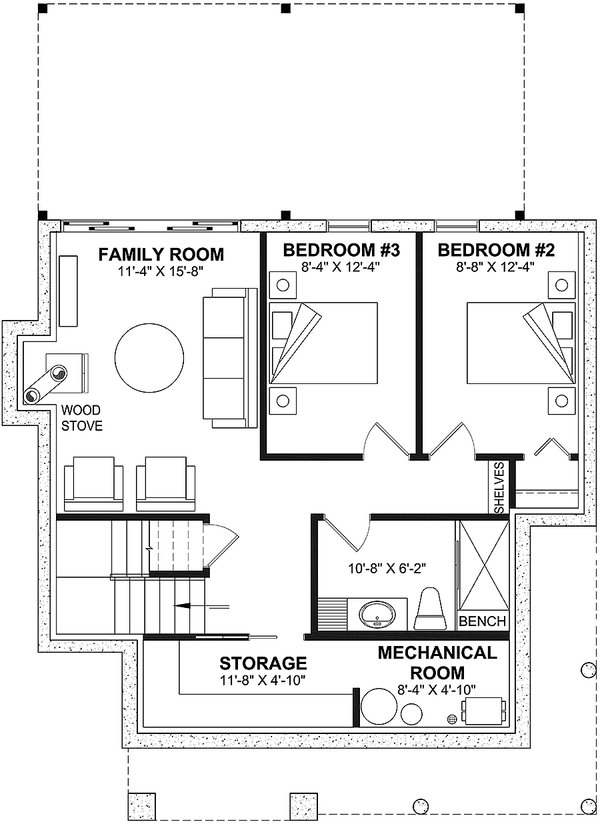 House Plan Design - Cottage Floor Plan - Lower Floor Plan #23-2786