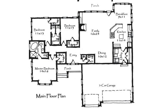 Floor Plan - Main Floor for Craftsman House Plan #921-19 - 3 bed, 2.5 bath