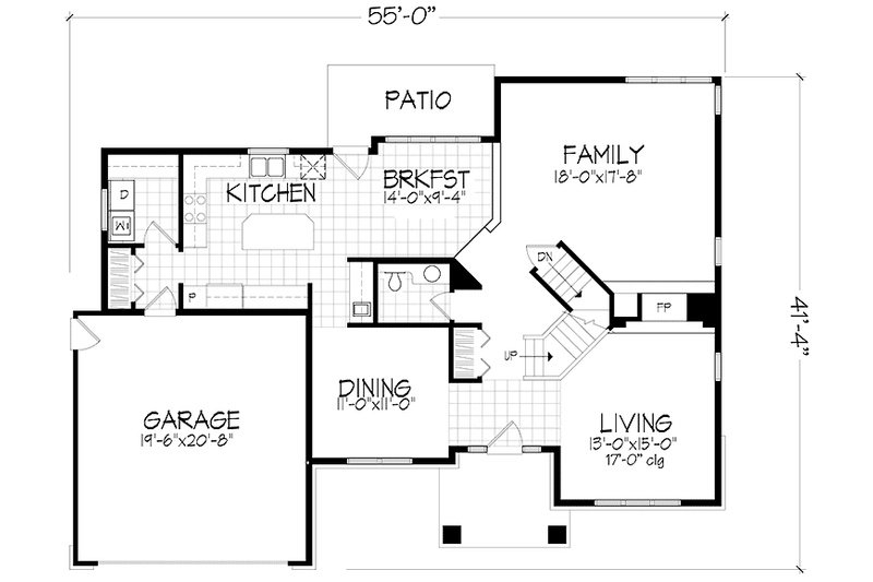 Home Plan - Floor Plan - Main Floor for Prairie House Plan #320-1080 - 3 bed, 2.5 bath