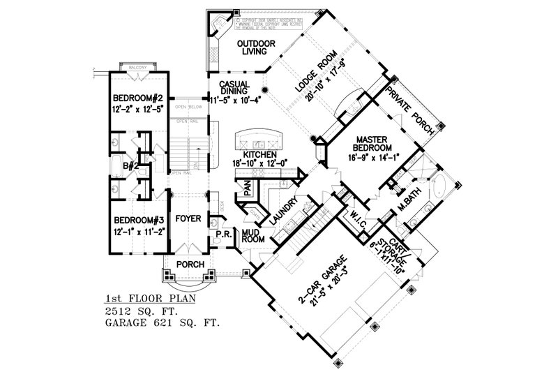 House Blueprint - Floor Plan - Main Floor for Ranch House Plan #54-444 - 3 bed, 2.5 bath