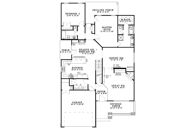 Architectural House Design - Floor Plan - Main Floor for Craftsman House Plan #17-3096 - 3 bed, 3 bath