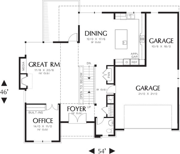 Architectural House Design - Main Level Floor plan - 3700 square foot Prairie style home