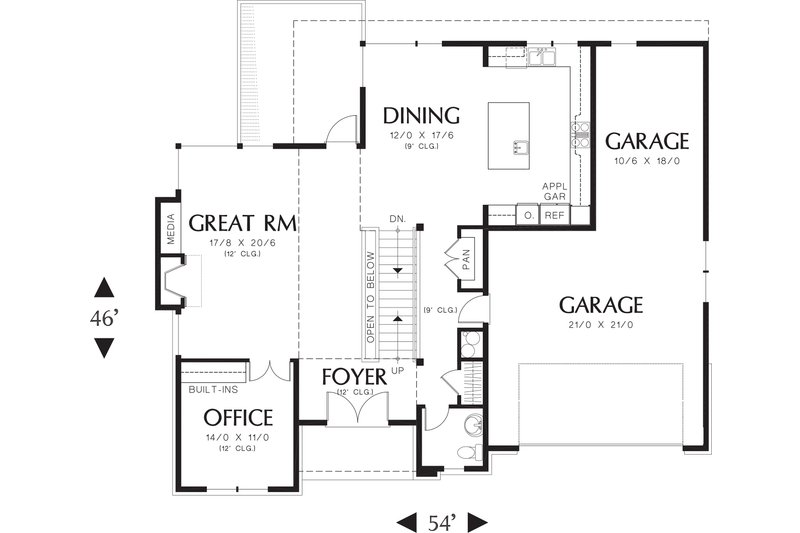 Architectural House Design - Main Level Floor plan - 3700 square foot Prairie style home