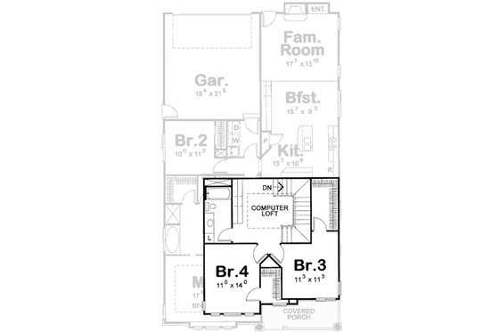 Floor Plan - Upper Floor for Bungalow House Plan #20-1738 - 4 bed, 3 bath