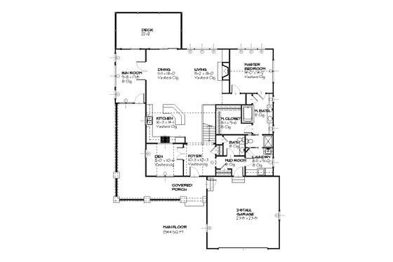 Bungalow style house plan, Craftsman design, main level floor plan
