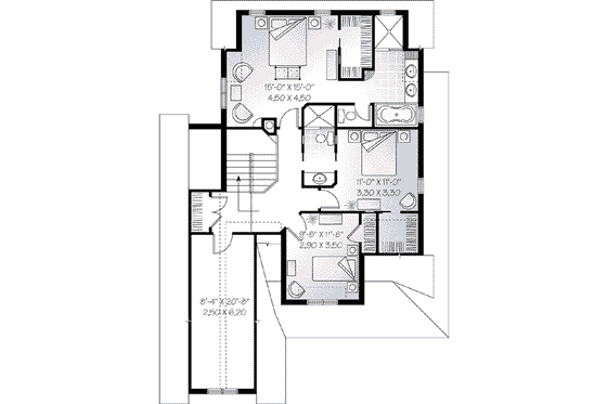 Floor Plan - Upper Floor for European House Plan #23-542 - 3 bed, 2.5 bath