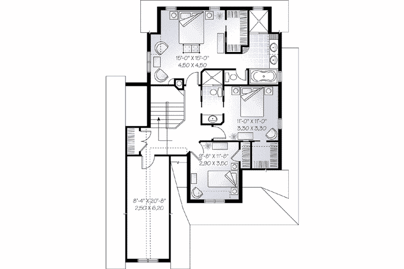 Home Plan - Floor Plan - Upper Floor for European House Plan #23-542 - 3 bed, 2.5 bath