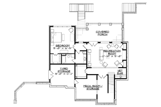 Floor Plan - Lower Floor for Colonial House Plan #1054-12 - 6 bed, 6.5 bath