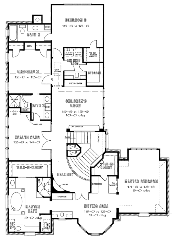 Architectural House Design - European Floor Plan - Upper Floor Plan #410-3597