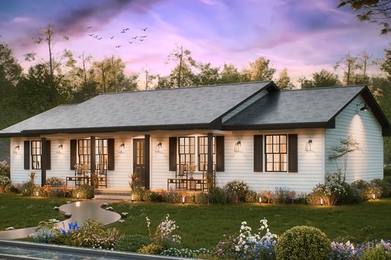 Exterior - Front Elevation 4 for Ranch House Plan #54-616 - 4 bed, 2 bath