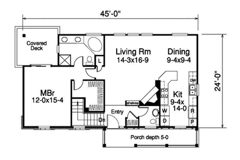 Architectural House Design - Floor Plan - Main Floor for Traditional House Plan #57-344 - 2 bed, 2.5 bath