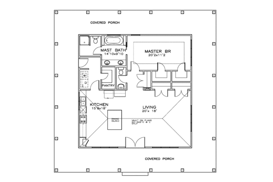 Floor Plan - Main Floor for Southern House Plan #8-269 - 1 bed, 1.5 bath