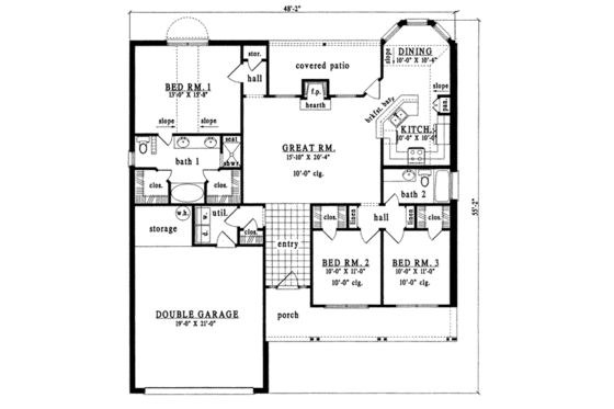 Floor Plan - Main Floor for Traditional House Plan #42-230 - 3 bed, 2 bath
