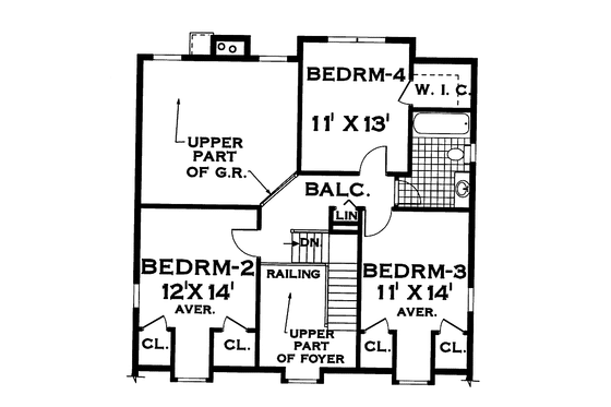 Floor Plan - Upper Floor for Farmhouse House Plan #3-252 - 4 bed, 2.5 bath