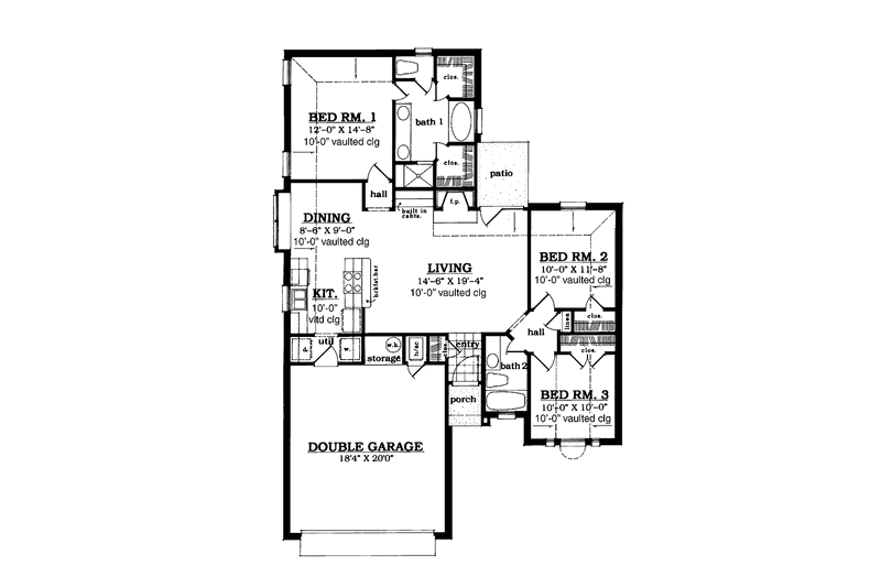 House Design - Floor Plan - Main Floor for Traditional House Plan #42-604 - 3 bed, 2 bath
