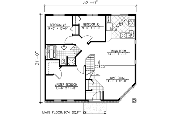 Floor Plan - Main Floor for Traditional House Plan #138-219 - 3 bed, 1 bath