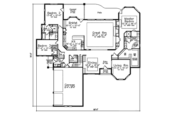 Floor Plan - Main Floor for European House Plan #52-206 - 3 bed, 2.5 bath