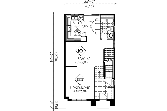 Floor Plan - Main Floor for Traditional House Plan #25-2146 - 3 bed, 1.5 bath