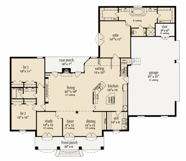 Architectural House Design - European Floor Plan - Main Floor Plan #36-504