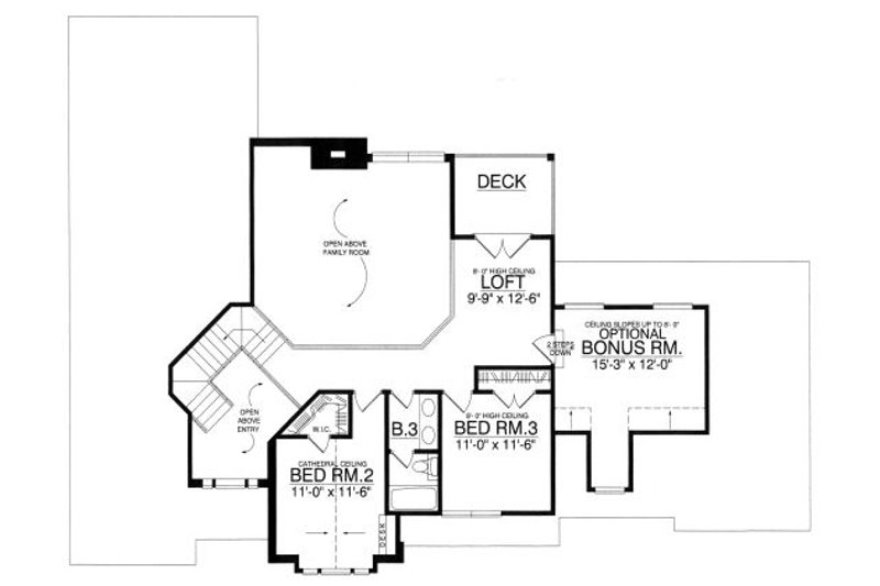 House Blueprint - Floor Plan - Upper Floor for European House Plan #40-395 - 3 bed, 2.5 bath