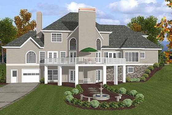 Exterior - Rear Elevation for European House Plan #56-214 - 4 bed, 4.5 bath
