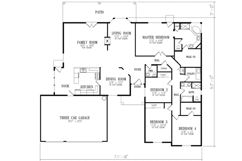 Home Plan - Floor Plan - Main Floor for Adobe / Southwestern House Plan #1-628 - 4 bed, 2.5 bath