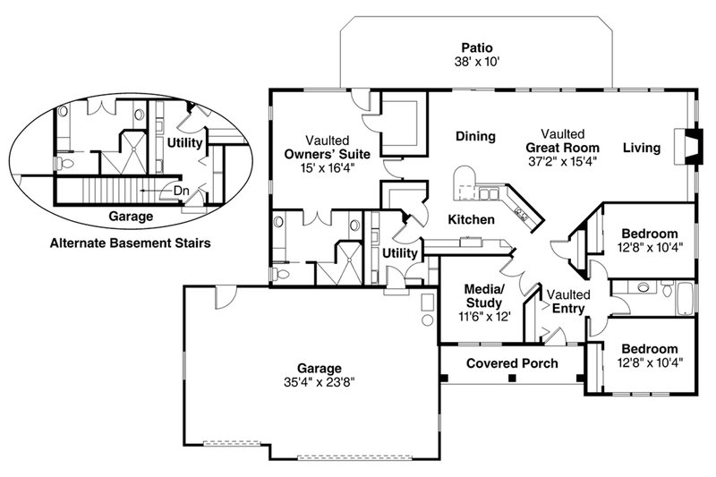 Home Plan - Floor Plan - Main Floor for Mediterranean House Plan #124-540 - 3 bed, 2 bath