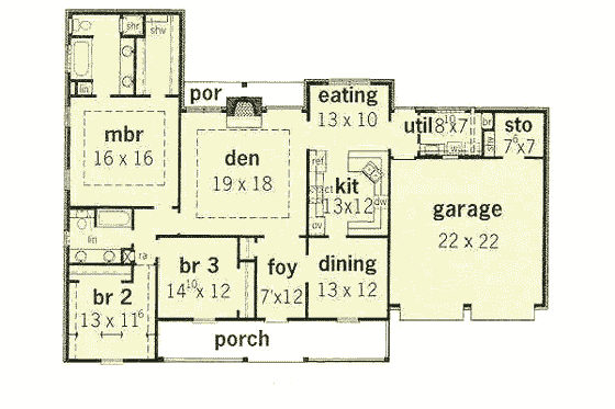 Floor Plan - Main Floor for Traditional House Plan #16-158 - 3 bed, 2 bath