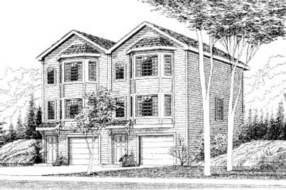 Exterior - Front Elevation for European House Plan #303-368 - 2 bed, 2.5 bath