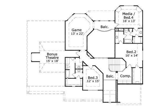 Floor Plan - Upper Floor for European House Plan #411-671 - 4 bed, 3.5 bath