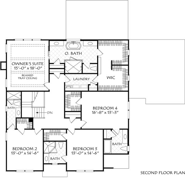 Traditional Floor Plan - Upper Floor Plan #927-1049