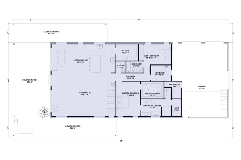 House Plan Design - Floor Plan - Main Floor for Barndominium House Plan #1107-42 - 4 bed, 3.5 bath