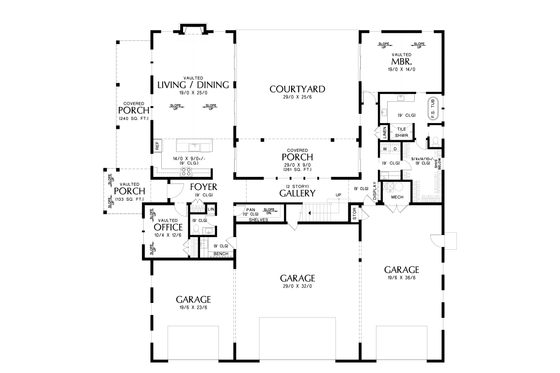 Floor Plan - Main Floor for Farmhouse House Plan #48-1119 - 3 bed, 2.5 bath