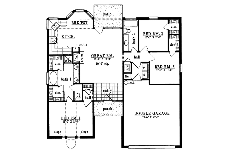 Home Plan - Floor Plan - Main Floor for European House Plan #42-527 - 3 bed, 2 bath