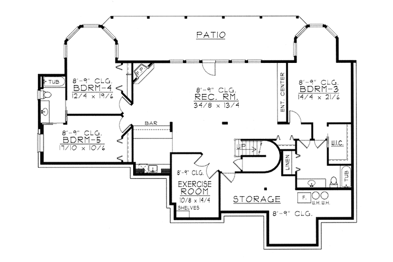 House Blueprint - Floor Plan - Lower Floor for Traditional House Plan #1037-17 - 5 bed, 4.5 bath