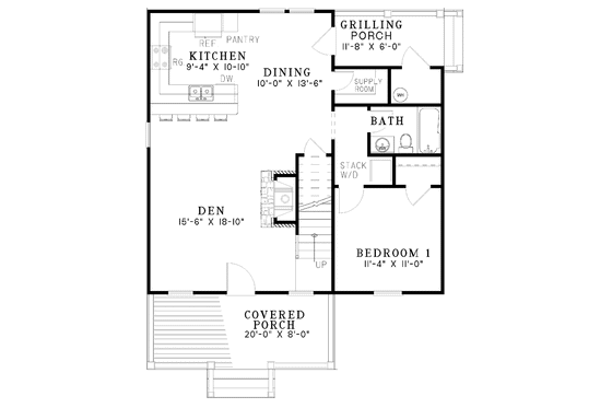 Floor Plan - Main Floor for Craftsman House Plan #17-3220 - 3 bed, 2 bath