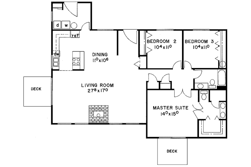 Home Plan - Floor Plan - Main Floor for Contemporary House Plan #60-747 - 3 bed, 2 bath