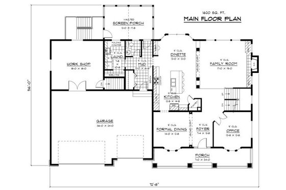 Floor Plan - Main Floor for European House Plan #51-309 - 4 bed, 2.5 bath