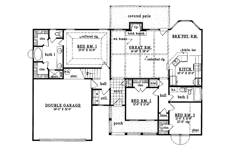 Architectural House Design - Floor Plan - Main Floor for Country House Plan #42-427 - 3 bed, 2 bath